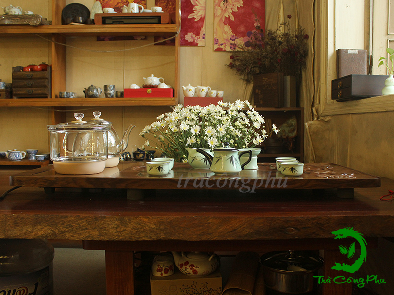 Combo bàn trà gỗ thân trúc - SENBAC323